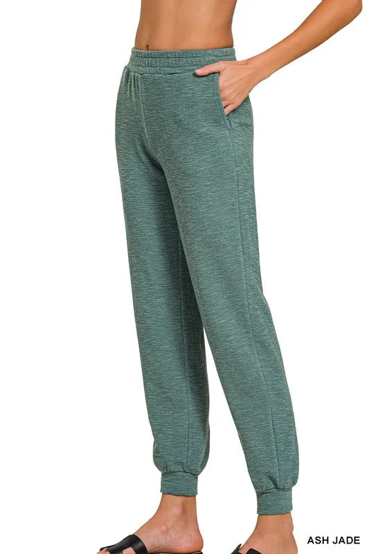 Zenana Jogger Cotton Pants Slub Ash Jade Elastic Waist Pocketed ASH JADE ec294824ac864531ab3aa8aaa91e1e79-Max-Origin Trendsi