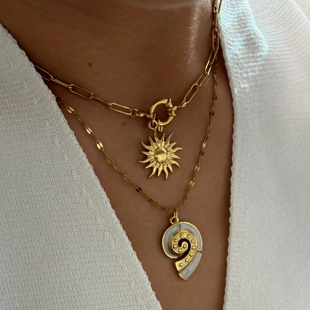 2-Piece Necklace 18K Gold-Plated Sun & Wave Pendant Enamel Stainless Steel ec3c2481-2b72-4694-aa10-a8ed1fb6fa52-Max-Origin Trendsi