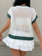 Women's Knit Top Openwork Star Pattern Mesh Short Sleeve ec444ad0-99f5-4778-bbfa-4422c13bccc2-Max-Origin Trendsi