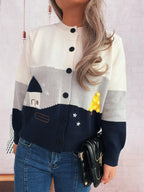 Women's Cardigan Color Block Stripe Button-Up Knit Round Neck Sweater White One Size ec47ef5fd4a1428db1bb19247b51d8cd-Max-Origin Trendsi