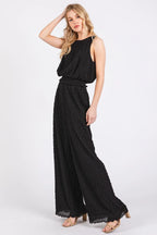 Mittoshop Crop Tank and Pants Set Black Textured Stretchy Ruched Outfit Set ec589b1269ac48a789ae1814bf96b6fd-Max-Origin Trendsi