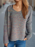 Heathered Colorful Sweater V-Neck Long Sleeve Basic Style Pullover ec5c0458-d703-406d-bea1-2b20bea41e1b-Max Trendsi