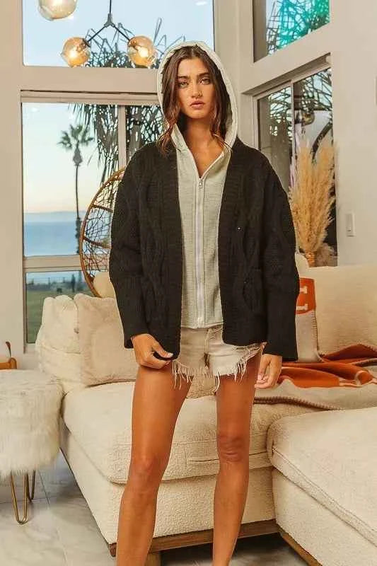 BiBi Knit Hoodie Rhombus Sweater Jacket