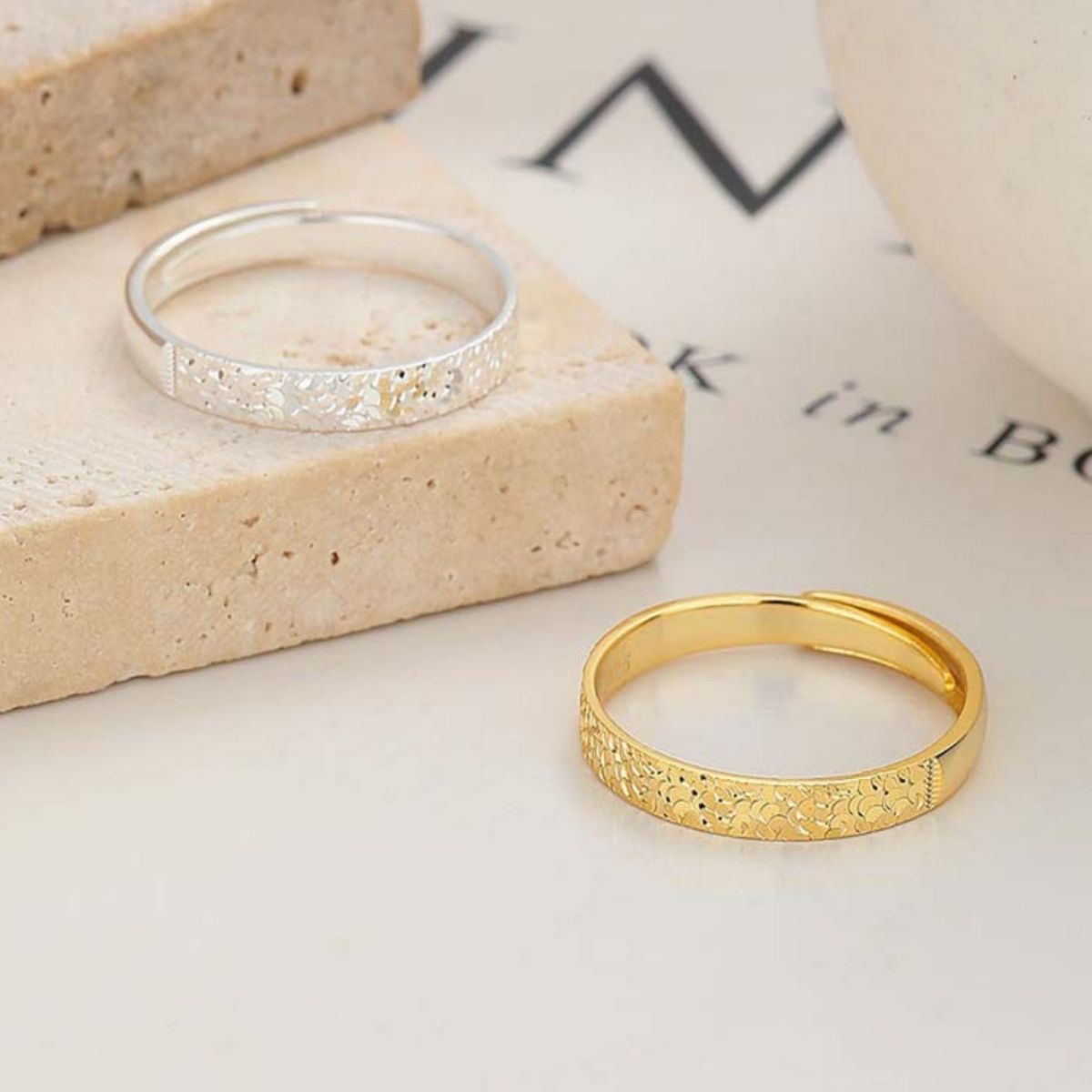 925 Sterling Silver Textured Ring with 18K Gold Plating