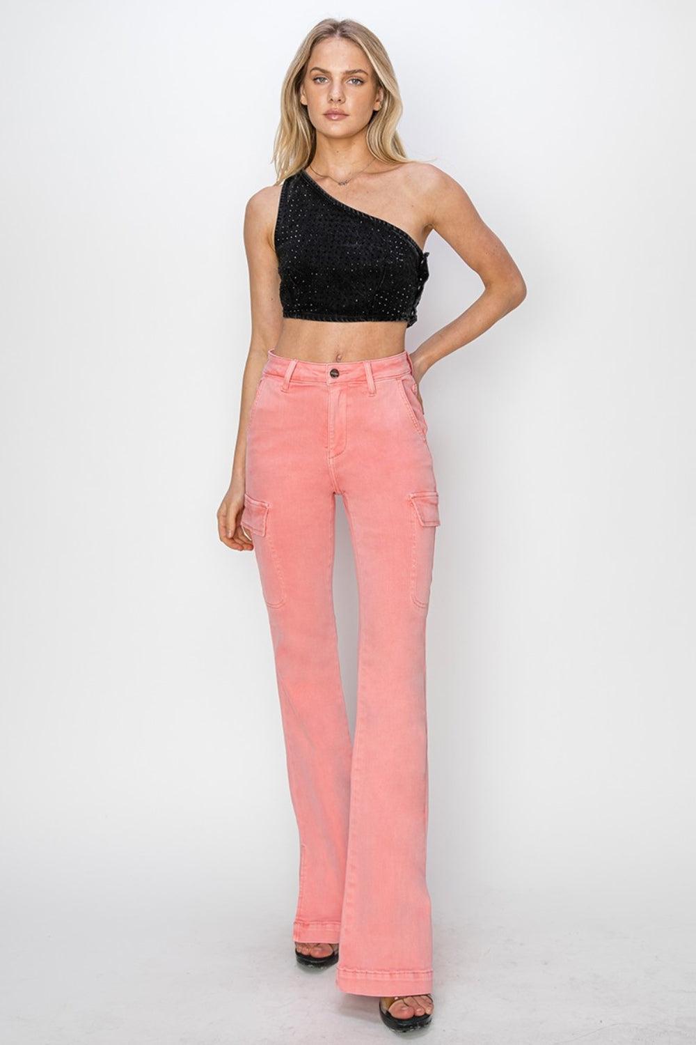 Cargo Bootcut Jeans Pink RISEN High Rise Side Slit Denim Pants ec8014bf-71ef-41b2-bc6a-3691395aff00-Max Trendsi