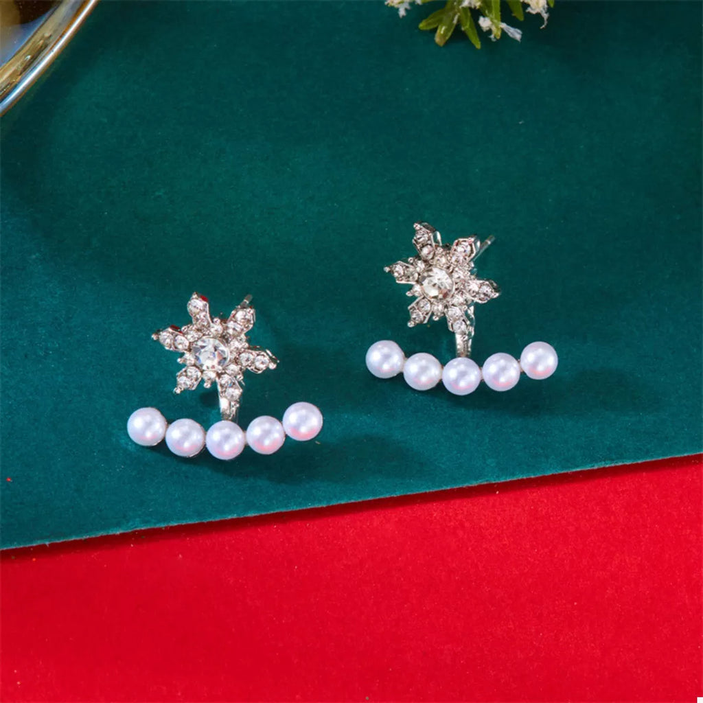 Christmas Earrings Snowflake Pearl 18K Gold-Plated Rhinestone ec990ed9-7625-4c9b-b95d-7b8f6574467e-Max-Origin Trendsi