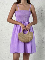 Mini Cami Dress Swiss Dot Smocked Square Neck with Thin Straps ec9a5c4d124147cfa4faa64ac8d49df3-Max-Origin Trendsi