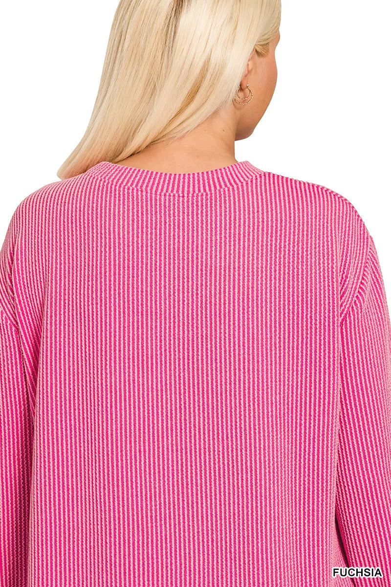 Zenana Women's Raised Rib Knit Top Fuchsia Round Neck Long Sleeve Plus Sizes ecad5f29-4dc6-46a7-a191-609512d8f6c3-Max-Origin Trendsi