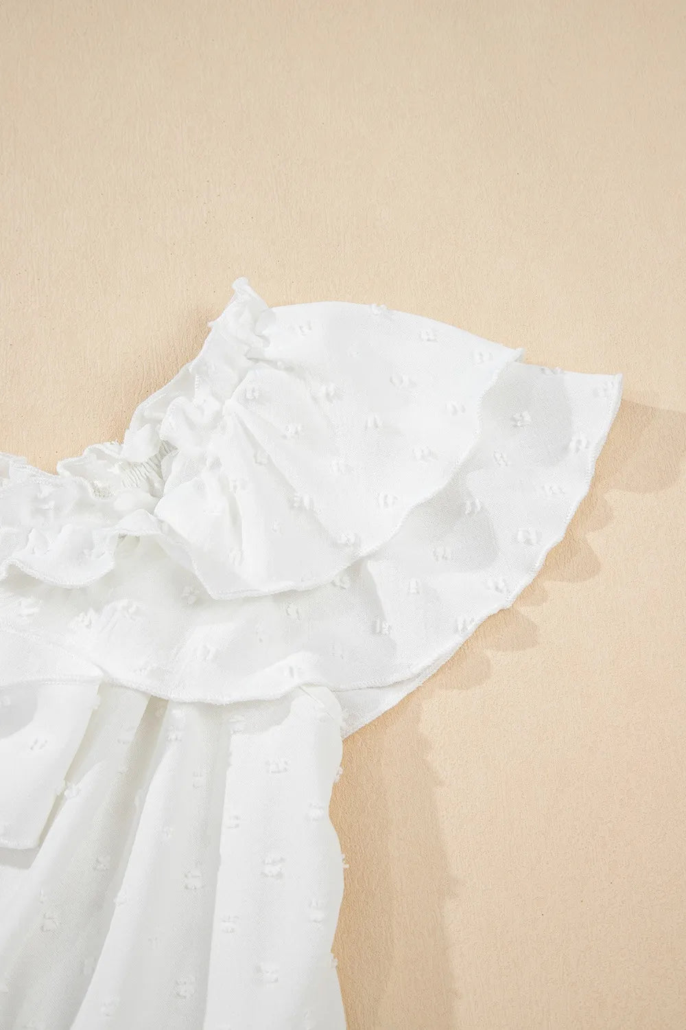 Women's Blouse Swiss Dot White Off Shoulder Bow Ruffle Knotted Detail ecae5e77-b912-4d22-bbce-e596320c9358-Max-Origin Trendsi