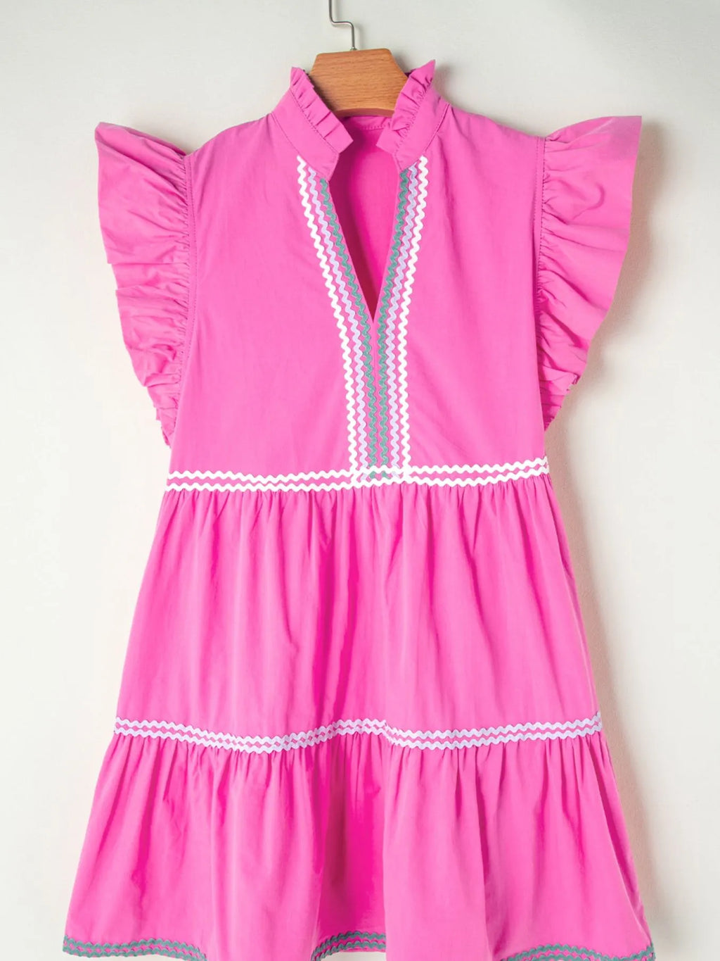 Ric Rac Mini Dress Ruffled Hot Pink Colorblock Flutter Sleeve Tiered Dress ecae8972-2923-4b47-825a-f3dc5afc01e2-Max-Origin Trendsi