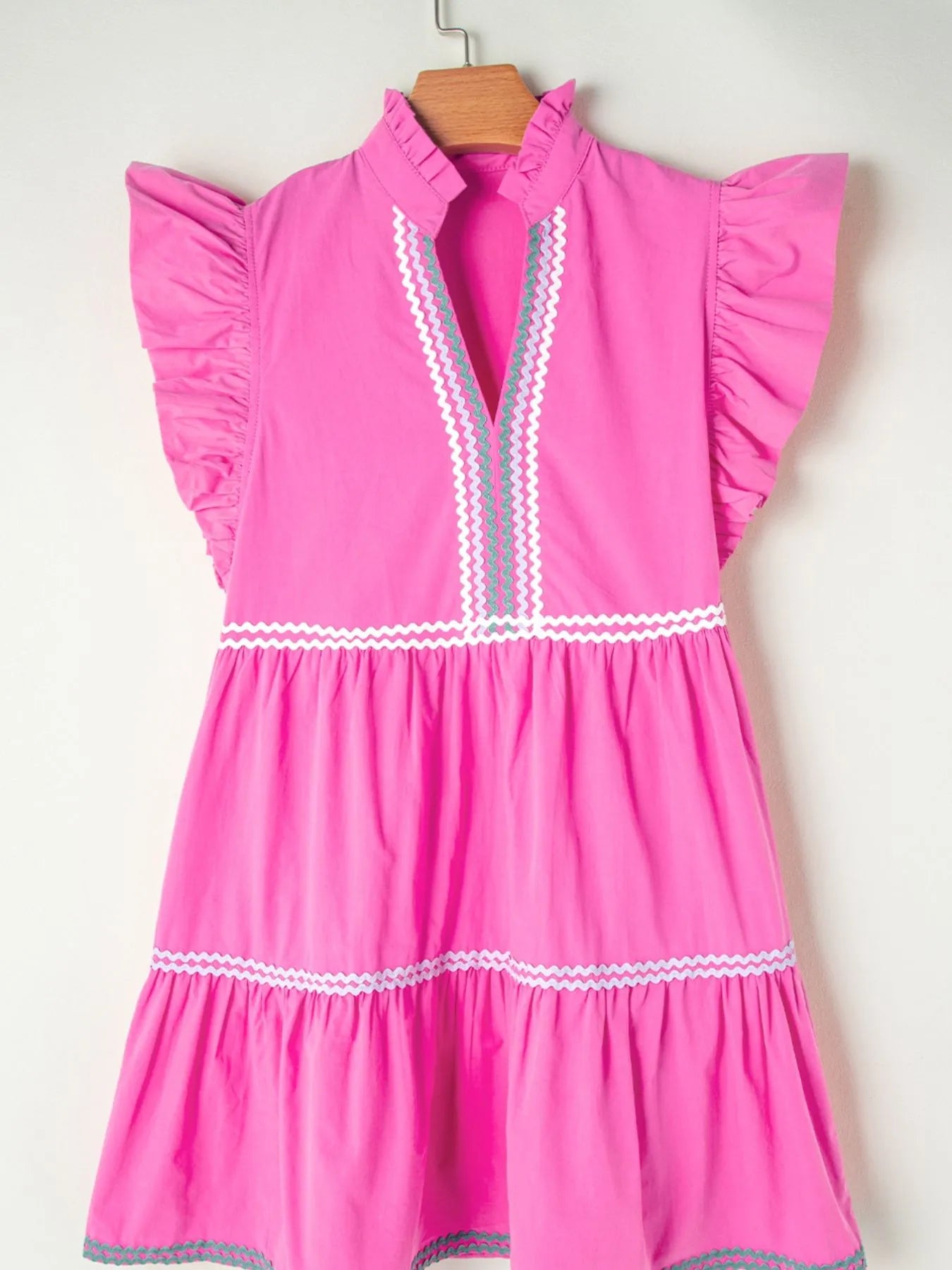 Ric Rac Mini Dress Ruffled Hot Pink Colorblock Flutter Sleeve Tiered Dress ecae8972-2923-4b47-825a-f3dc5afc01e2-Max-Origin Trendsi