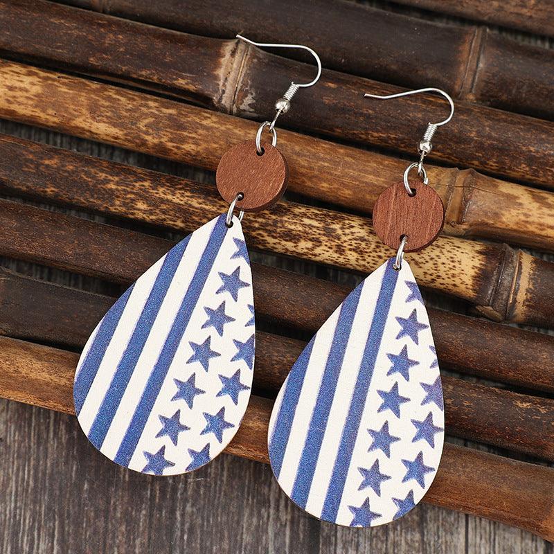 Earrings USA Pattern Printed PU Leather Dangle Earrings ecb38b4e-62ae-4e49-b706-8720ae90d6de-Max Trendsi