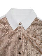 Perfee White Shirt Sequin Contrast Collared Neck Long Sleeve Women Blouse ecb8727e-73c5-4894-bc9f-c93f005d07ce-Max Trendsi