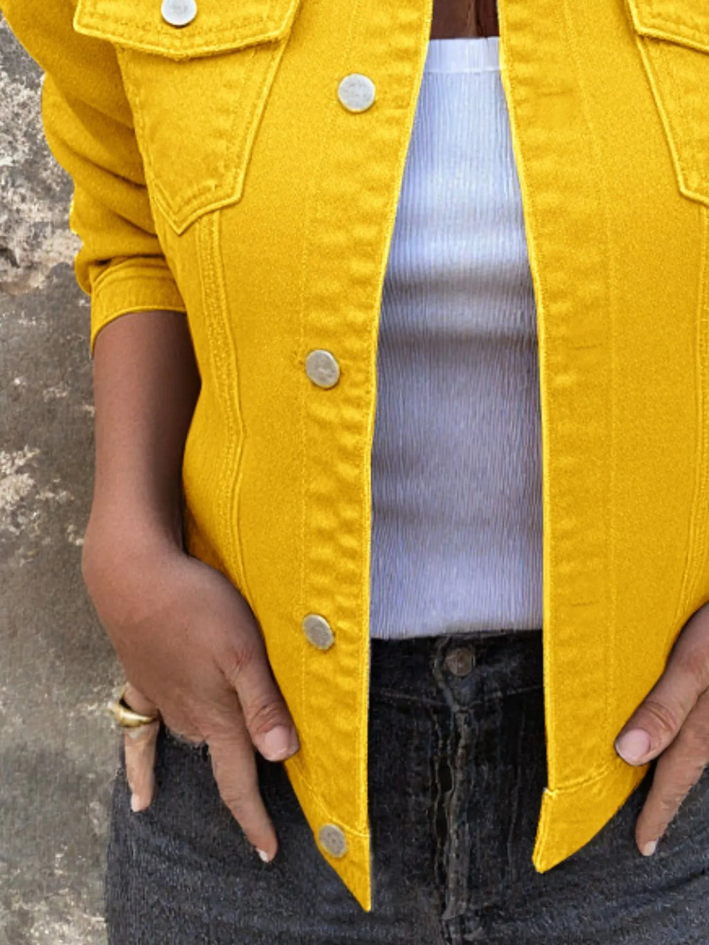 Women's Denim Jacket Short Button Front Long Sleeve with Pockets ecc67b30-2d13-4546-83cf-36e4065de02f-Max-Origin Trendsi