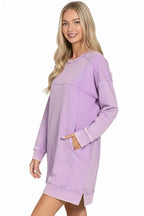 Zenana Dress Lavender French Terry Acid Washed Long Sleeve with Pockets ecd753a5-3f86-4d59-a3e0-d1eedbce84d1-Max-Origin Trendsi