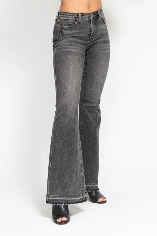 Judy Blue Gray Jeans Mid Rise Washed Release Hem Flare Tummy Control ecd7fe9876d4416bb0a70a04f40cf791-Max-Origin Trendsi
