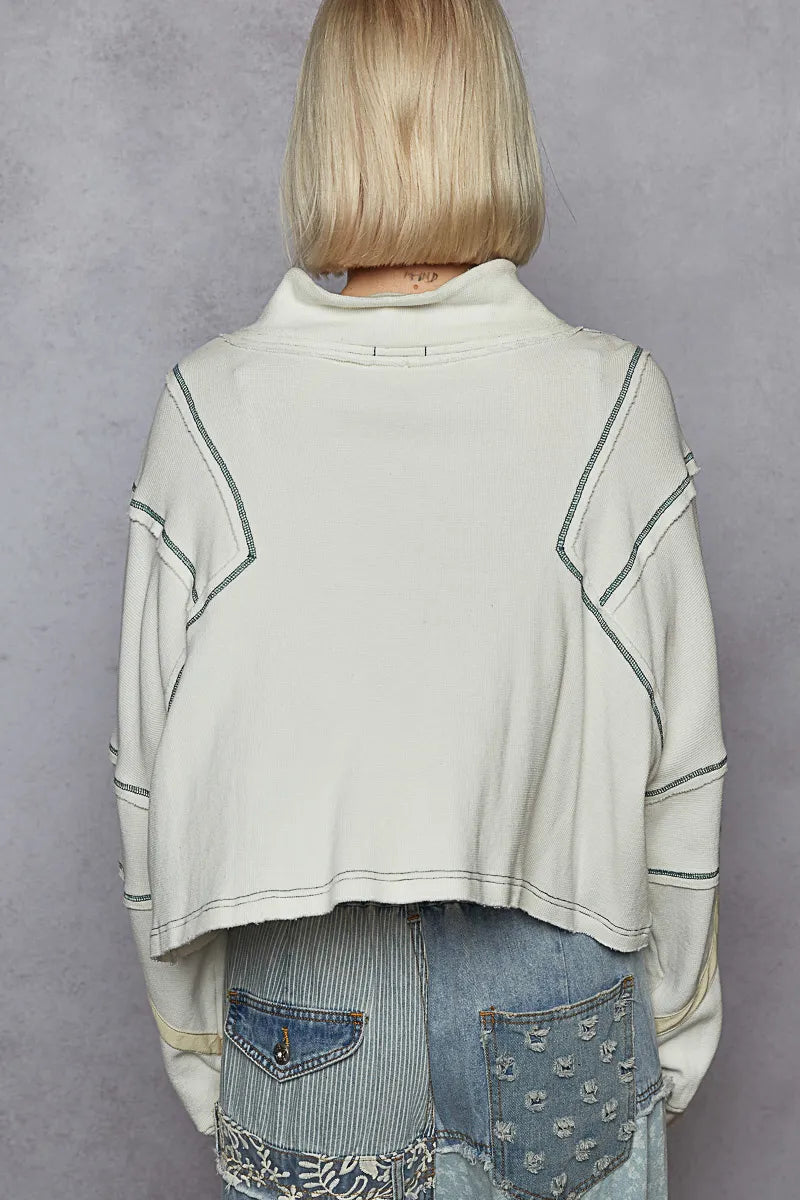 POL Sweatshirt White Contrast Stitching Zip Front Long Sleeve Pocketed ece2d568-3d52-459b-8ac9-4e00f77b776a-Max-Origin Trendsi