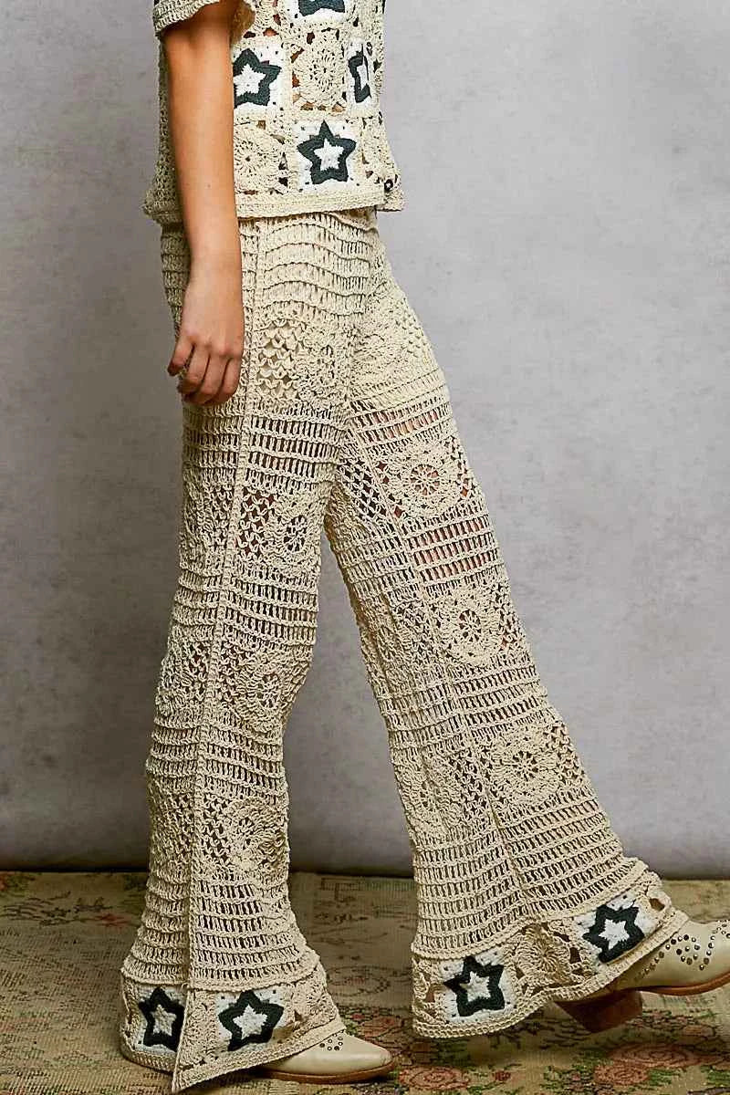 POL Openwork Crochet Flare Pants with Contrast Star ecea86cb-edd2-456f-a115-abf5aef20d39-Max-Origin Trendsi
