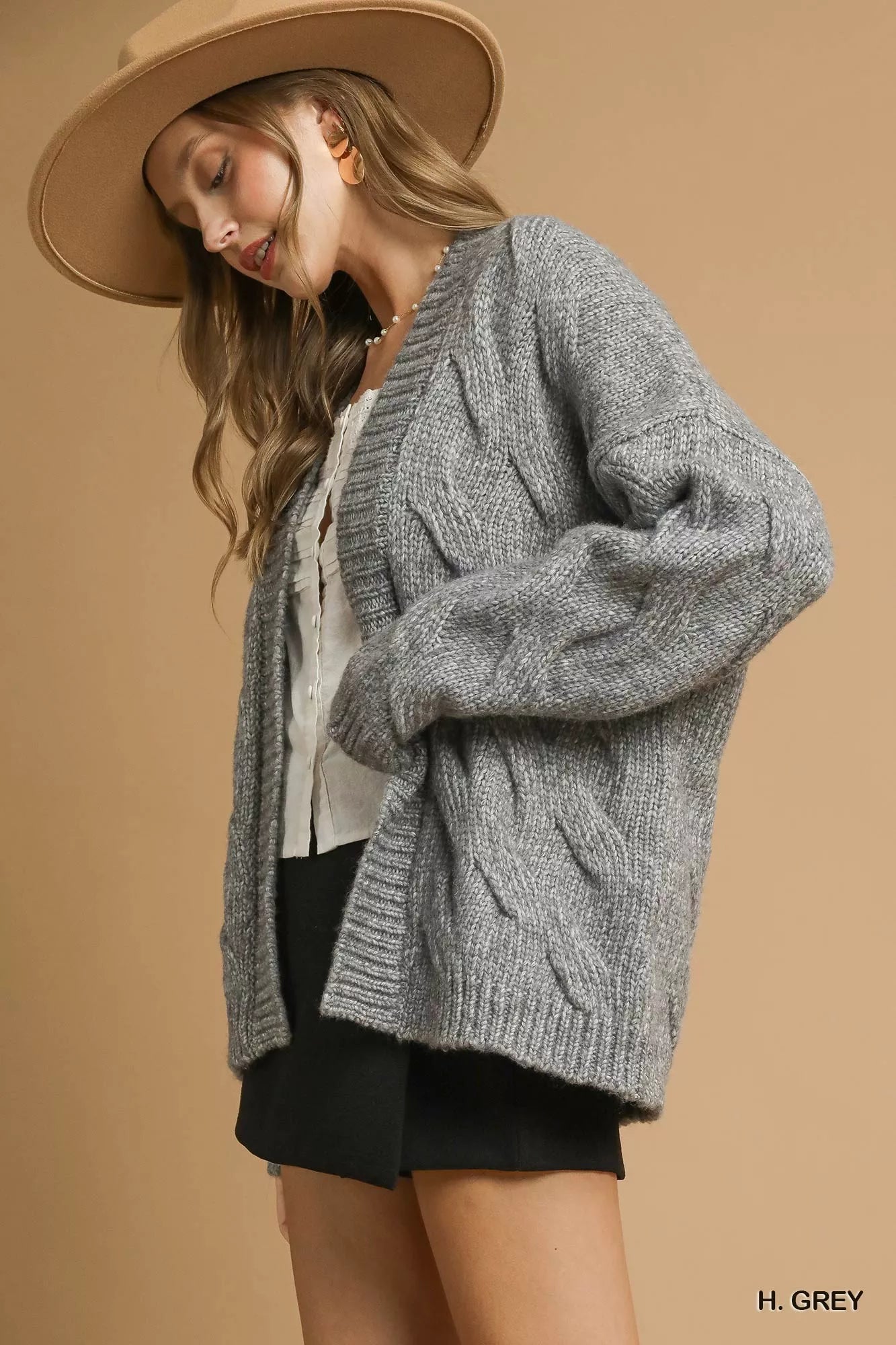 Umgee Womens Cardigan Gray Chunky Cable Knit Open Front eceb181c-eb1e-4109-8246-1ebd76ff40c7-Max-Origin Trendsi
