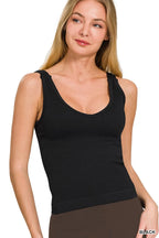 Zenana Ribbed Seamless V-Neck Tank Top with Padded Bra