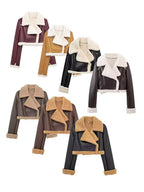 Women Faux Leather Cropped Jacket Collared Neck Long Sleeve Plush Lined ecf108f8-18a8-4ae5-b07d-8a3e1aa85cdc-Max Trendsi