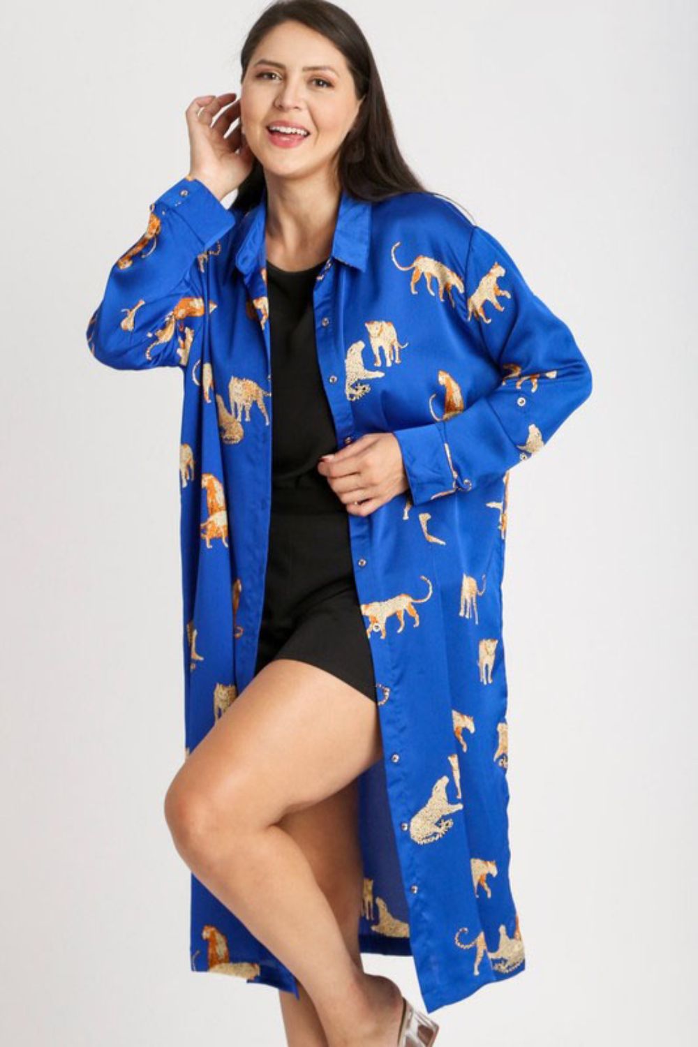 Umgee Midi Shirt Dress Royal Blue Animal Print Side Slit Long Sleeve ecf9479e-7e91-4305-9017-99caeab6029a-Max Trendsi