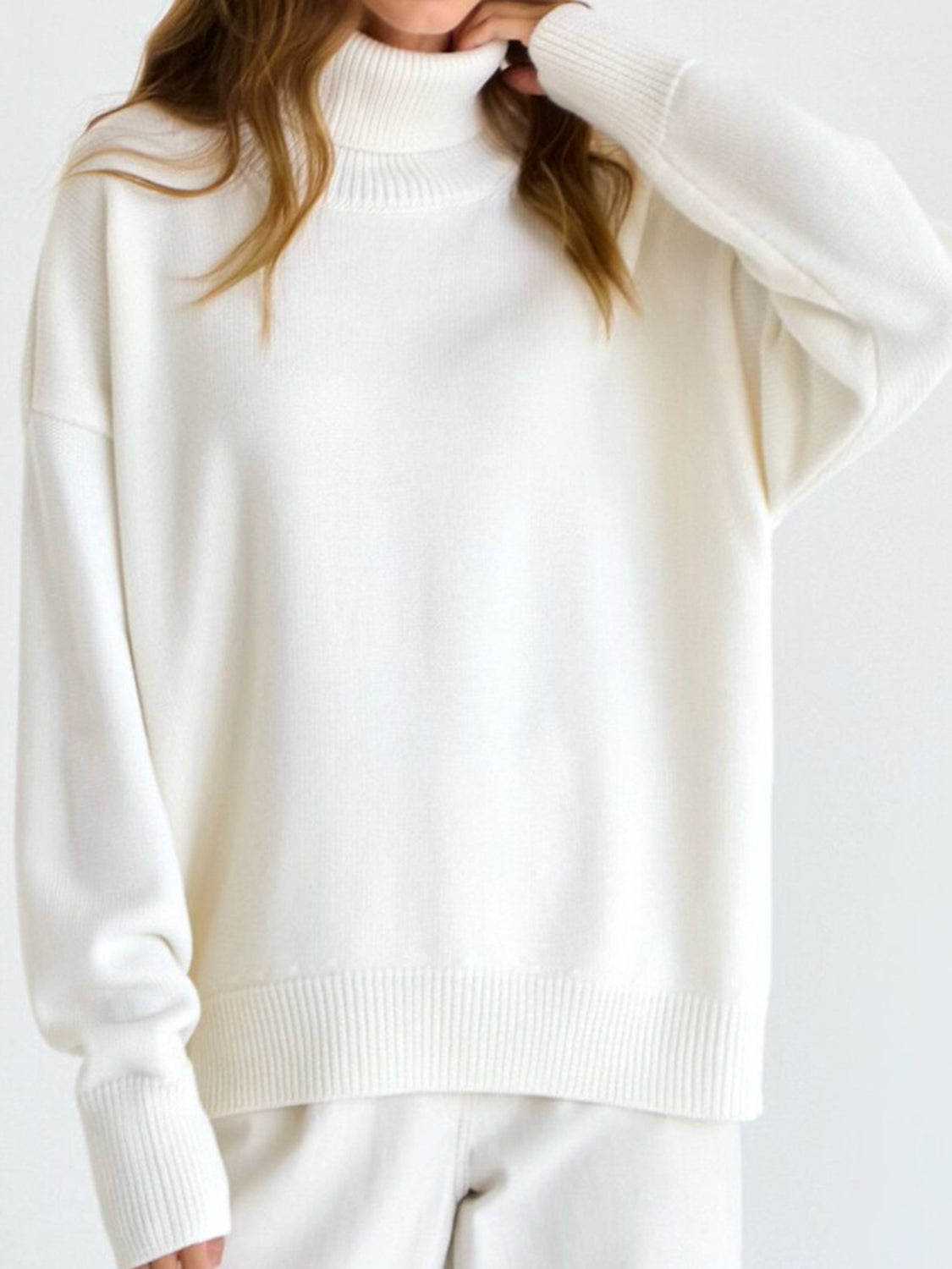 Ribbed Women Sweater Turtleneck Long Sleeve Soft Acrylic Loose Basic Pullover