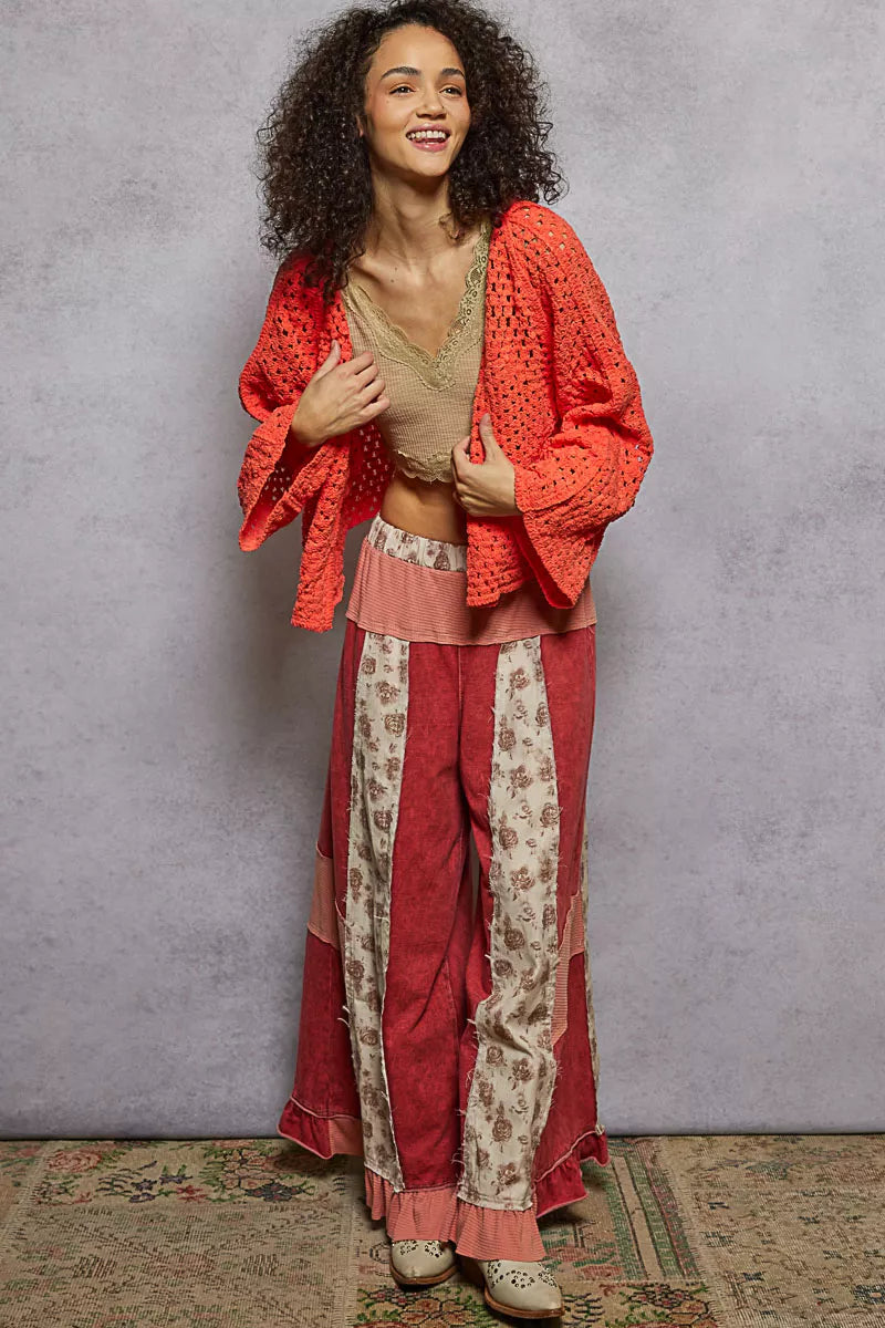 POL Knit Cardigan Neon Orange Open Front with Crochet Patterns ecfdde9f-9685-4920-81c1-7e4c88b8297b-Max-Origin Trendsi