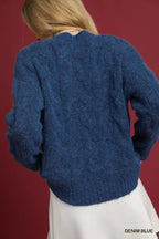 Umgee Women's Sweater Cable Knit Blue Cozy Soft Pullover ecff0ecf-749b-42e2-bc2b-bcceee86169d-Max-Origin Trendsi