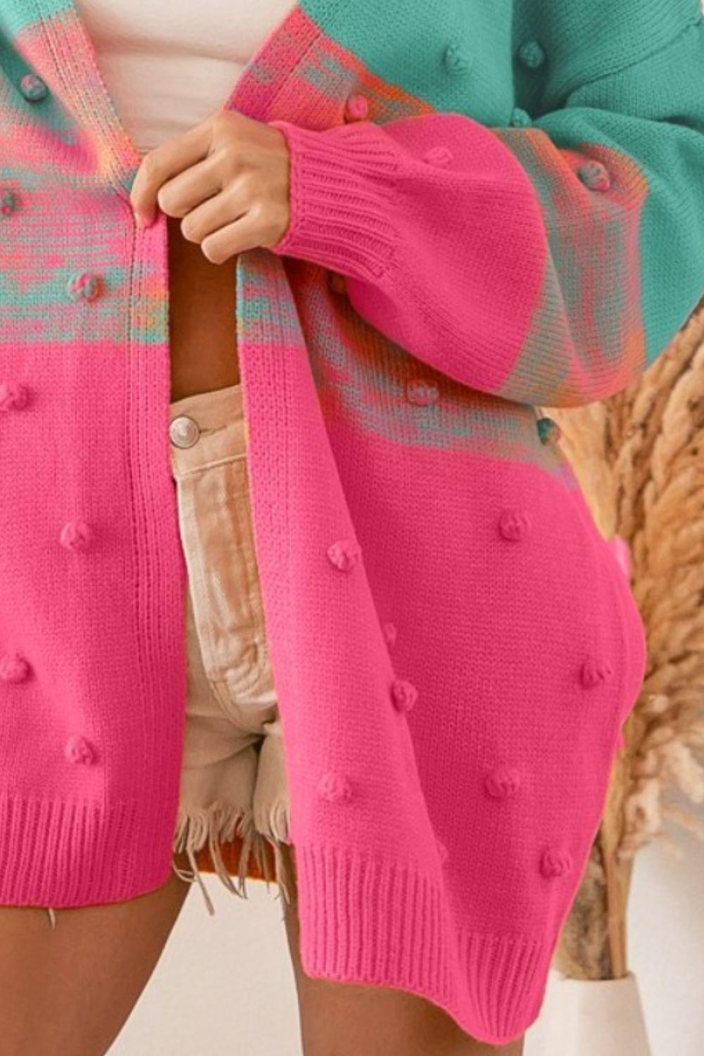 Pompon Colorful Cardigan BiBi USA Stock Color Block Sweater ed0003c4-7ec1-4d7f-a392-26ccf9a949d3-Max Trendsi