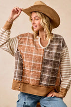 BiBi Womens Blouse Plaid And Stripe Mix And Match Top With Open Seam ed07ff90f4284c3e8430bde13c069148-Max-Origin Trendsi