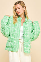 Davi & Dani USA Women Quilted Jacket Floral Neon Green Open Long Sleeve ed0a80e6-29da-4204-9cf9-358016333734-Max Trendsi