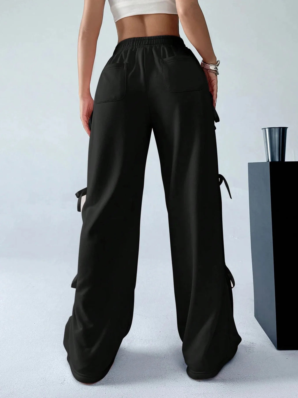 Women's Cargo Pants Black Wide Leg with Side Tie Details Leopard ed0e74abc2164f368a0b0e99b6d73fbe-Max-Origin Trendsi