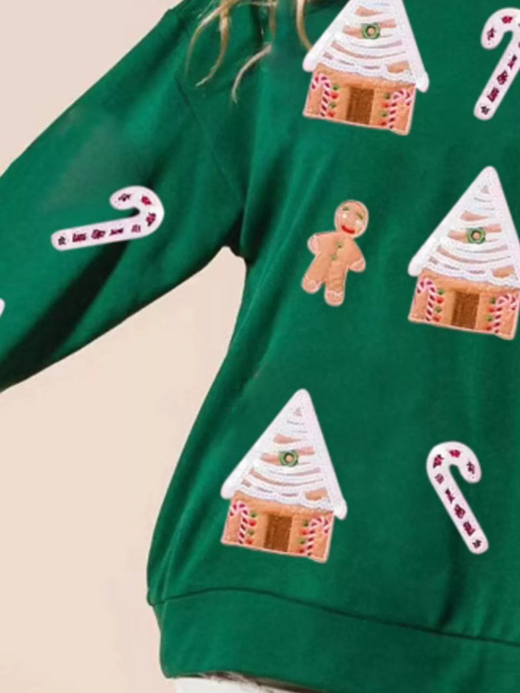 Christmas Women's Sweatshirt Gingerbread House Sequin Pullover ed1bbd9a-f3b5-40e4-86cc-428c3c170a67-Max-Origin Trendsi