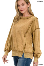 Zenana Womens Sweatshirt Camel Acid Wash French Terry Exposed-Seam ed2d2038c7384db9a6a94f6bf499b960-Max-Origin Trendsi