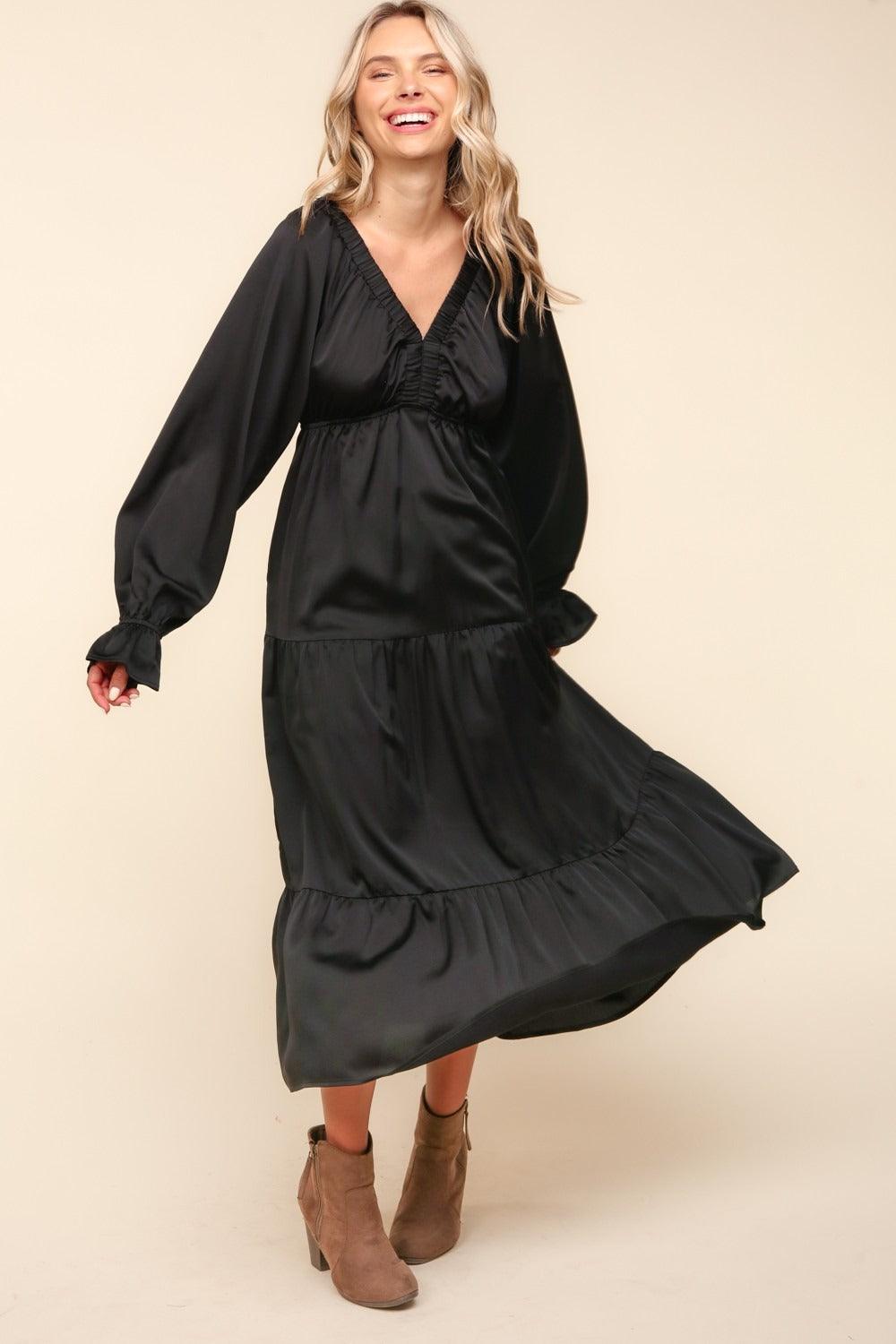 Haptics Midi Dress Flounce Long Sleeve Tiered with Pockets ed305850-f7ee-431c-b571-9c4cd9225adf-Max Trendsi