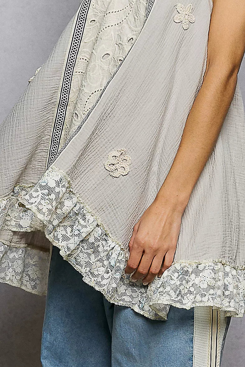 POL Lace Ruffle Halter Neck Double Gauze Top with Crochet Patch ed31c07a-5aba-4062-ad15-7851480ac6a6-Max-Origin Trendsi