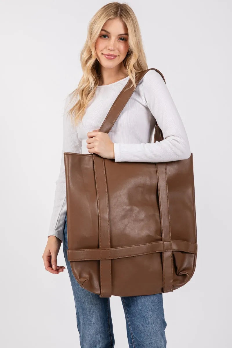Extra Large Tote Bag Fame Hat Carrier Brown Pu Leather Oversized Handbag ed3b156842604b0882f75d527b6e4c46-Max-Origin Trendsi