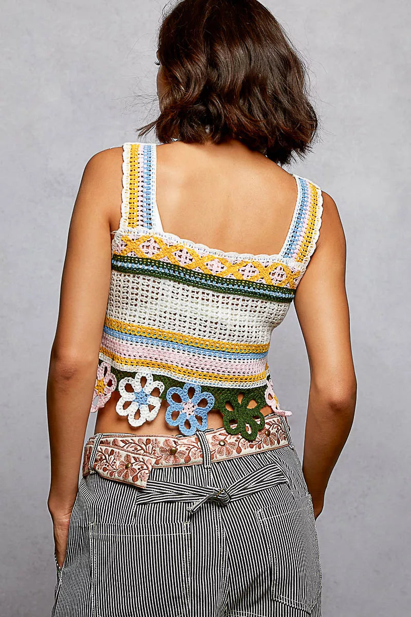 POL Crochet Cami Top Cutout Flower Cropped Yellow Multi with Dangle Detail ed3e0655-c9cc-48cf-8dd9-b33af8871bbe-Max-Origin Trendsi