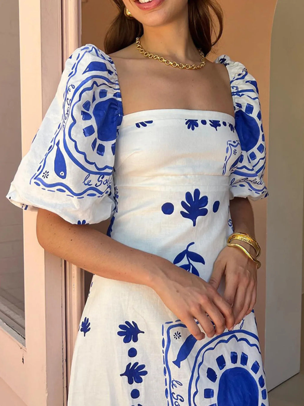 Maxi Dress Floral Square Neck Puff Short Sleeve with Ruffle Hem ed404b976f0a4547856634cf57736344-Max-Origin Trendsi