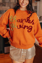 THANKSGIVING Women Sweater Round Neck Long Sleeve Orange Pullover Orange ed48a5fd-2148-4f5d-927b-12333f55b493-Max Trendsi