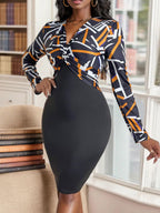 Mini Dress Twisted Printed Long Sleeve Slim Dresses Black ed49804a-4630-45c4-8421-9cc51fd785a7-Max Trendsi