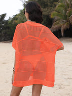 Cover-Up Dress Hollow Out Collared Neck Short Sleeve Sheer Openwork ed571fef-335b-46d4-b8b0-07a324102c60-Max Trendsi