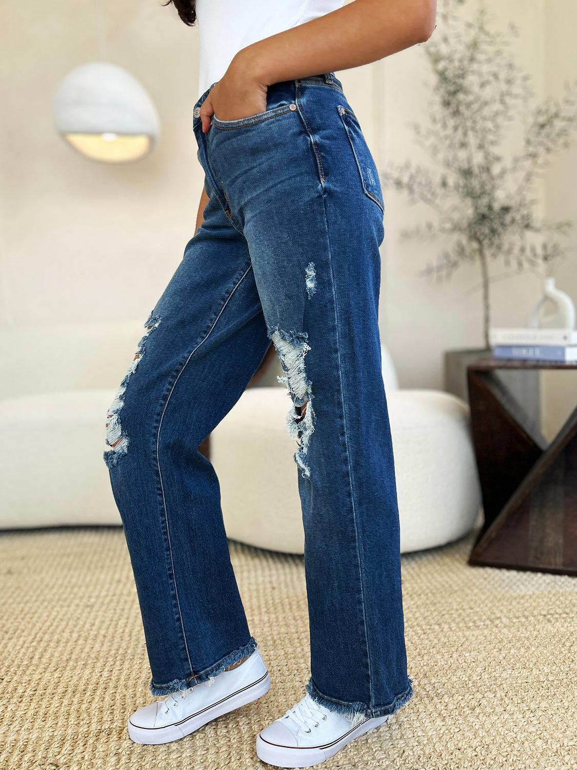 Denim Pants Judy Blue Plus Size Mid Rise Distressed Raw Hem Jeans ed5a5376-e832-4480-9598-1eb01351f40f-Max Trendsi