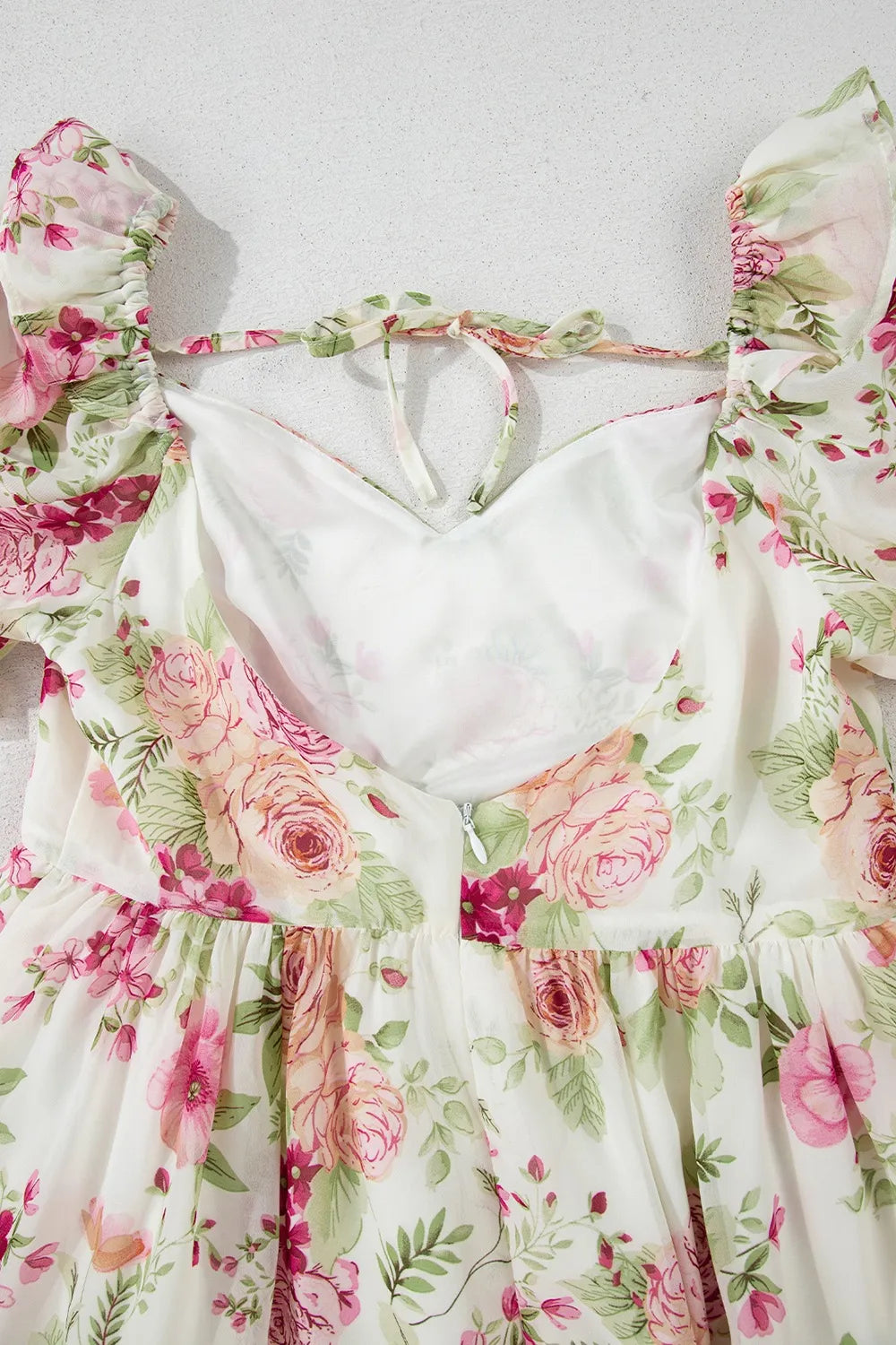 Floral Mini Dress Bubble Sleeve Sweetheart Neck Ruffle Zipper Lightweight ed5cc9ae-0f6f-4970-863e-c0f2d24eed81-Max-Origin Trendsi