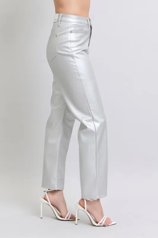 Judy Blue Silver Faux Leather Pants High Waist Straight ed7e8409246745078c1be78006142c39-Max-Origin Trendsi
