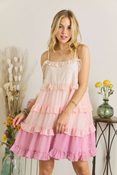 ADORA Mini Dress Ruffled Tiered Swiss Dot Mauve Multicolor Strappy ed937e00-c3cd-4396-b43d-83ff41420b86-Min Trendsi