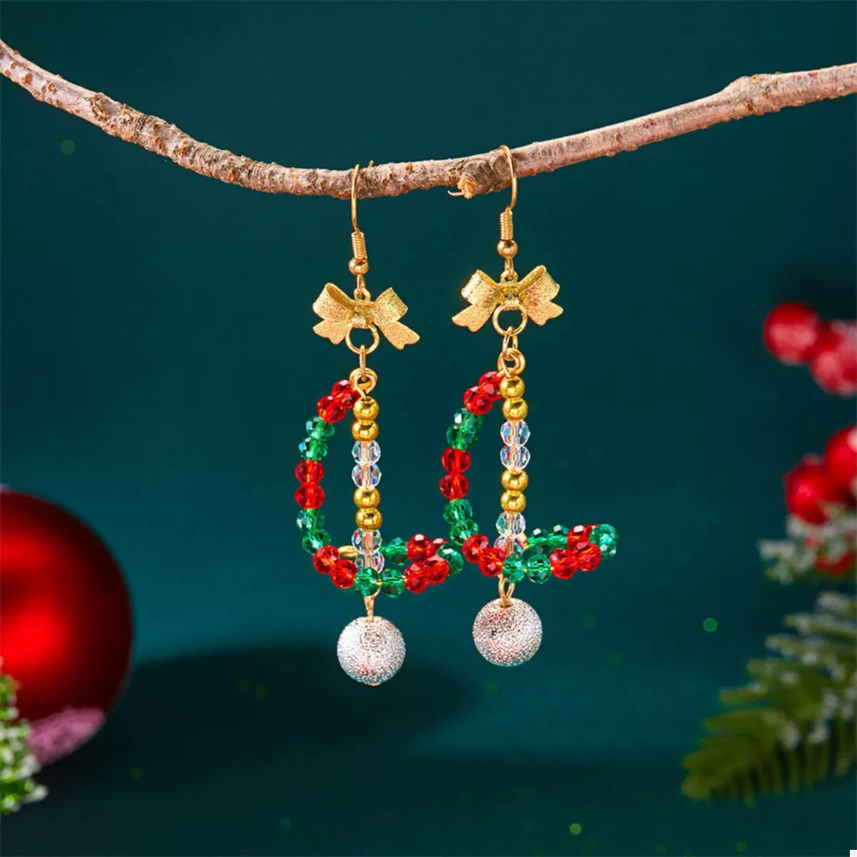Christmas dangle Earrings 18K Gold-Plated Bead Bow Silver One Size eda6d983-716c-4f18-abd0-cf7b1398c970-Max-Origin Trendsi