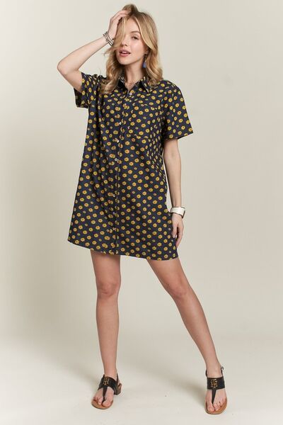 ADORA Floral Denim Shirt Mini Dress Short Sleeve Pocketed eda81e57-4898-4296-b069-10b333160264-Min Trendsi