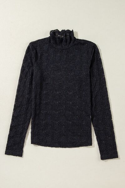 Black Lace Blouse Women's Floral Mock Neck Long Sleeve Semi-sheer Top edb30c0a-938e-4a59-905a-0b9c3d79dca2-Min Trendsi